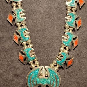 WOW!! Vintage American Indian silver Turquoise necklace. MUST SEE. 925 181 grams